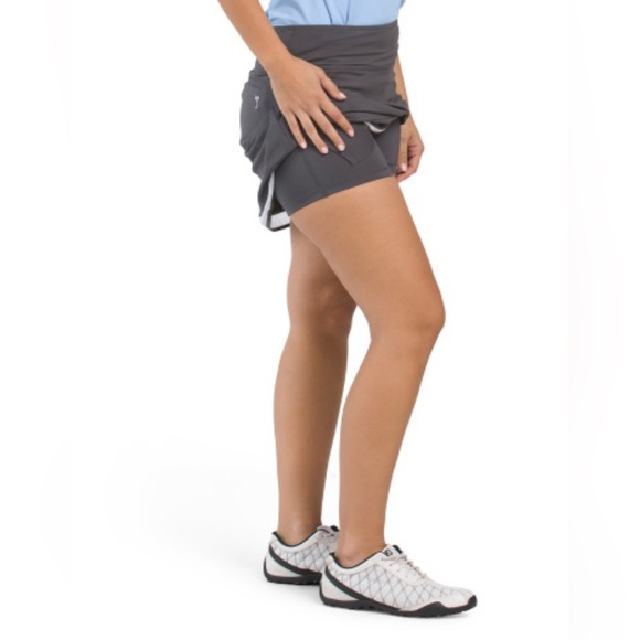 GOLFTINI Charcoal Pull-On Mesh Trim Ruffle Skort Size Large Active Golf Tennis - Picture 4 of 4